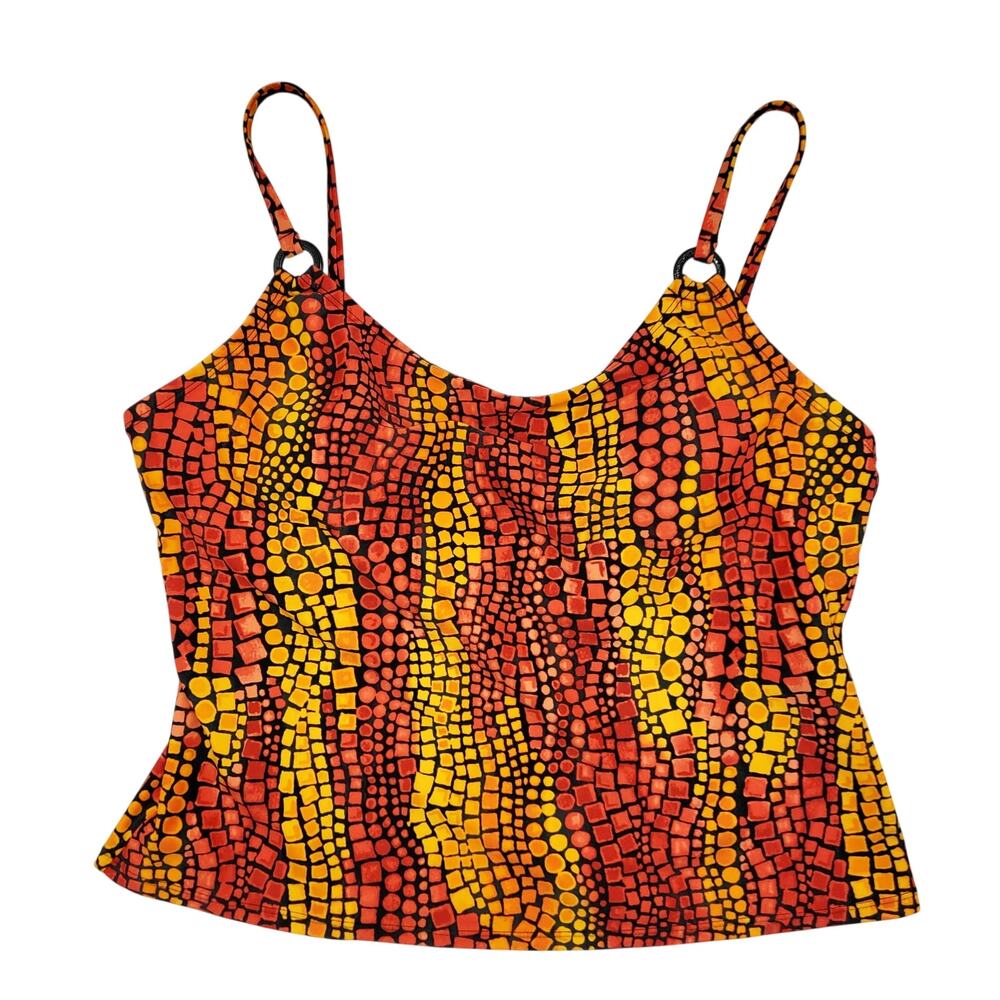 Vintage Cole of California Orange Red Black Mosaic Print Tankini Top Women’s 14